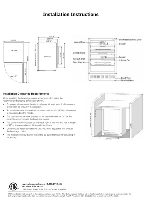 Vitara 24" Width 130 Can Beverage Center - ADA Compliant