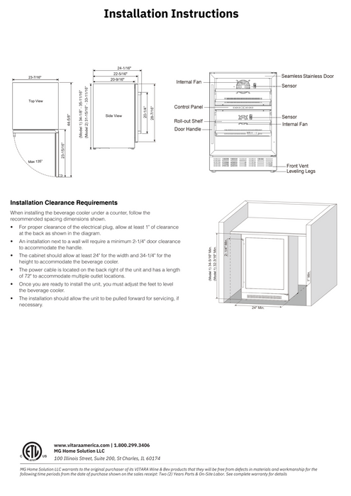 Panel Ready - Vitara 24" Width 167 Can Beverage Center