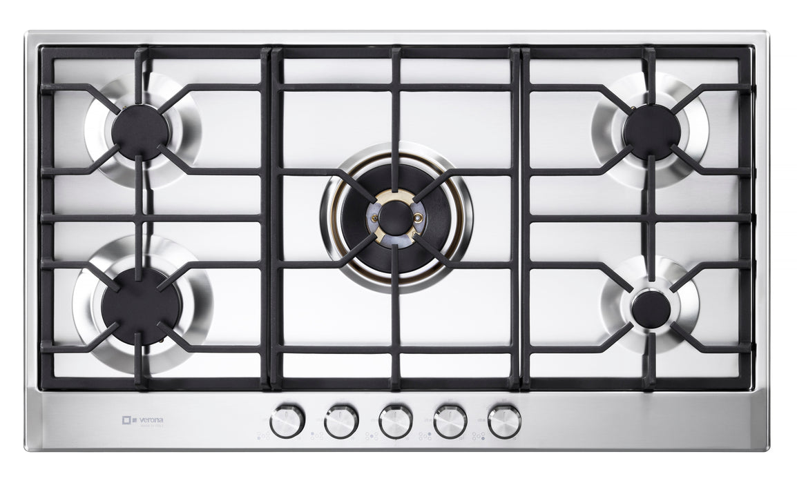 Verona 36" Designer Gas Cooktop-Brass Burners SS